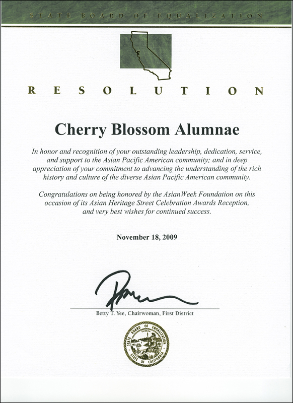 Resolution certificate from California State Board of Equalization, 2009